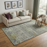 5' X 8' Sage Silver And Purple Tribal Washable Area Rug With UV Protection
