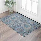 3' X 5' Blue Gray And Silver Geometric Washable Area Rug With UV Protection