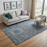 5' X 8' Blue Gray And Silver Geometric Washable Area Rug With UV Protection