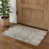 3' X 5' Linen Gray And Silver Abstract Washable Area Rug With UV Protection