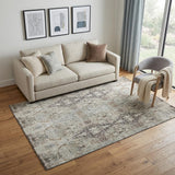 5' X 8' Linen Gray And Silver Abstract Washable Area Rug With UV Protection