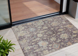 3' X 5' Eggplant Beige And Blue Floral Washable Indoor Outdoor Area Rug