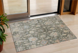 3' X 5' Fern Green Beige And Blue Floral Washable Indoor Outdoor Area Rug