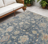 5' X 8' Navy Blue Beige And Rust Floral Washable Indoor Outdoor Area Rug