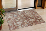 3' X 5' Rust Beige And Blue Floral Washable Indoor Outdoor Area Rug
