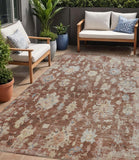 5' X 8' Rust Beige And Blue Floral Washable Indoor Outdoor Area Rug