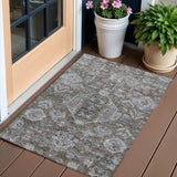 3' X 5' Chocolate And Denim Blue Medallion Washable Indoor Outdoor Area Rug