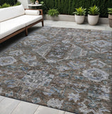 5' X 8' Chocolate And Denim Blue Medallion Washable Indoor Outdoor Area Rug