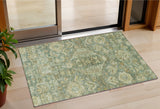 3' X 5' Fern Green And Gold Medallion Washable Indoor Outdoor Area Rug