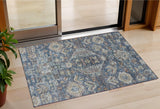 3' X 5' Navy Blue Ivory And Beige Medallion Washable Indoor Outdoor Area Rug