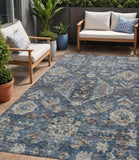 5' X 8' Navy Blue Ivory And Beige Medallion Washable Indoor Outdoor Area Rug
