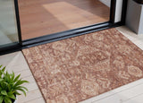 3' X 5' Rust And Beige Medallion Washable Indoor Outdoor Area Rug