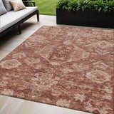 5' X 8' Rust And Beige Medallion Washable Indoor Outdoor Area Rug