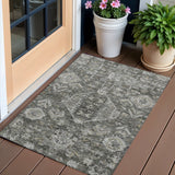 3' X 5' Pewter And Silver Medallion Washable Indoor Outdoor Area Rug