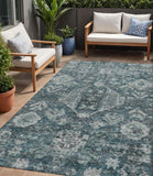 5' X 8' Teal Blue And Silver Medallion Washable Indoor Outdoor Area Rug