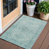 3' X 5' Aqua And Teal Blue Medallion Washable Indoor Outdoor Area Rug