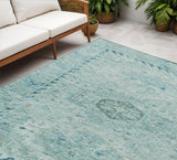 5' X 8' Aqua And Teal Blue Medallion Washable Indoor Outdoor Area Rug