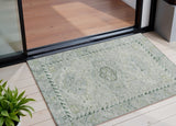 3' X 5' Lime Green And Beige Medallion Washable Indoor Outdoor Area Rug