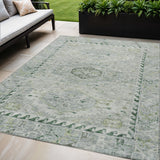 5' X 8' Lime Green And Beige Medallion Washable Indoor Outdoor Area Rug