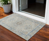 3' X 5' Linen And Blue Medallion Washable Indoor Outdoor Area Rug