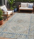 5' X 8' Linen And Blue Medallion Washable Indoor Outdoor Area Rug