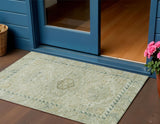 3' X 5' Sage And Gold Medallion Washable Indoor Outdoor Area Rug