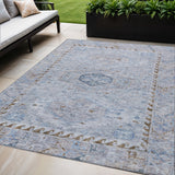 5' X 8' Sky Blue And Brown Medallion Washable Indoor Outdoor Area Rug