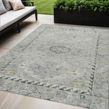 5' X 8' Taupe And Beige Medallion Washable Indoor Outdoor Area Rug