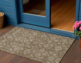 3' X 5' Brown And Beige Floral Washable Indoor Outdoor Area Rug