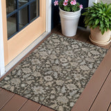 3' X 5' Chocolate And Gray Floral Washable Indoor Outdoor Area Rug