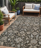 5' X 8' Chocolate And Gray Floral Washable Indoor Outdoor Area Rug