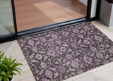 3' X 5' Eggplant And Gray Floral Washable Indoor Outdoor Area Rug