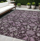 5' X 8' Eggplant And Gray Floral Washable Indoor Outdoor Area Rug