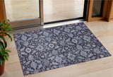 3' X 5' Navy Blue And Plum Floral Washable Indoor Outdoor Area Rug