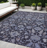 5' X 8' Navy Blue And Plum Floral Washable Indoor Outdoor Area Rug