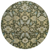 8' Olive Green Teal Blue And Gold Round Floral Washable Indoor Outdoor Area Rug