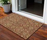3' X 5' Rust And Beige Floral Washable Indoor Outdoor Area Rug