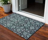 3' X 5' Teal Blue And Plum Floral Washable Indoor Outdoor Area Rug