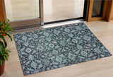 5' X 8' Teal Blue And Plum Floral Washable Indoor Outdoor Area Rug
