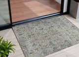 3' X 5' Beige And Gray Damask Washable Indoor Outdoor Area Rug