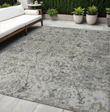 5' X 8' Beige And Gray Damask Washable Indoor Outdoor Area Rug