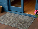 3' X 5' Chocolate And Gray Damask Washable Indoor Outdoor Area Rug