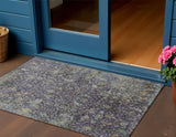 3' X 5' Plum And Gray Damask Washable Indoor Outdoor Area Rug