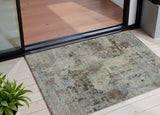 3' X 5' Beige Gray And Chocolate Abstract Washable Indoor Outdoor Area Rug