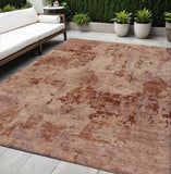 5' X 8' Copper And Coral Abstract Washable Indoor Outdoor Area Rug