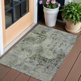 3' X 5' Green And Gray Abstract Washable Indoor Outdoor Area Rug