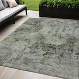 5' X 8' Green And Gray Abstract Washable Indoor Outdoor Area Rug