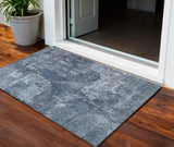 3' X 5' Blue And Ivory Abstract Washable Indoor Outdoor Area Rug