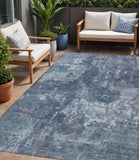 5' X 8' Blue And Ivory Abstract Washable Indoor Outdoor Area Rug