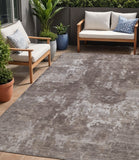 5' X 8' Brown And Ivory Abstract Washable Indoor Outdoor Area Rug